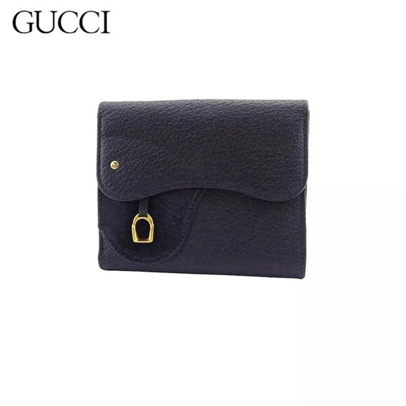 GUCCI W hook wallet leather x suede x gold Authentic Used - Picture 1 of 11
